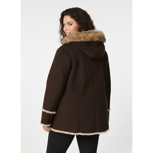 Vtg Y2K Esprit Brown Faux Suede Hooded Penny Lane Toggle Coat | Afghan Boho 1X - Picture 8 of 13